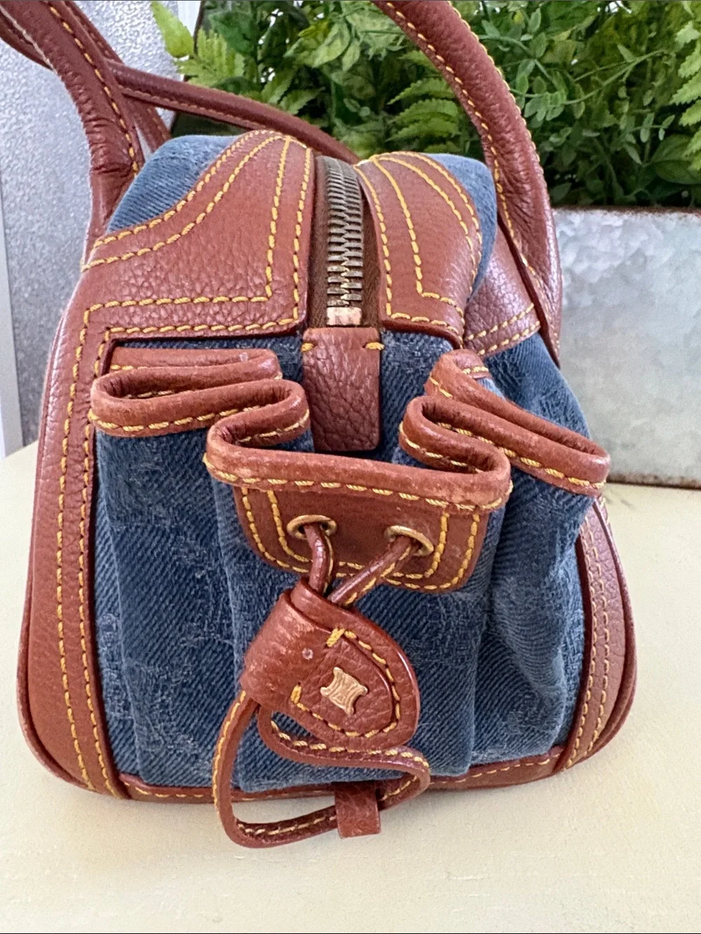 RARE Authentic Vintage Celine Macadam Denim Leather Satchel Michael Kors ERA